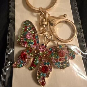 Gold-Tone Multicolor Crystal Butterfly Keychain/ Bag Charm